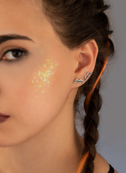 925 Sterling Silver Enamel Black Bat Earring - Halloween Gift