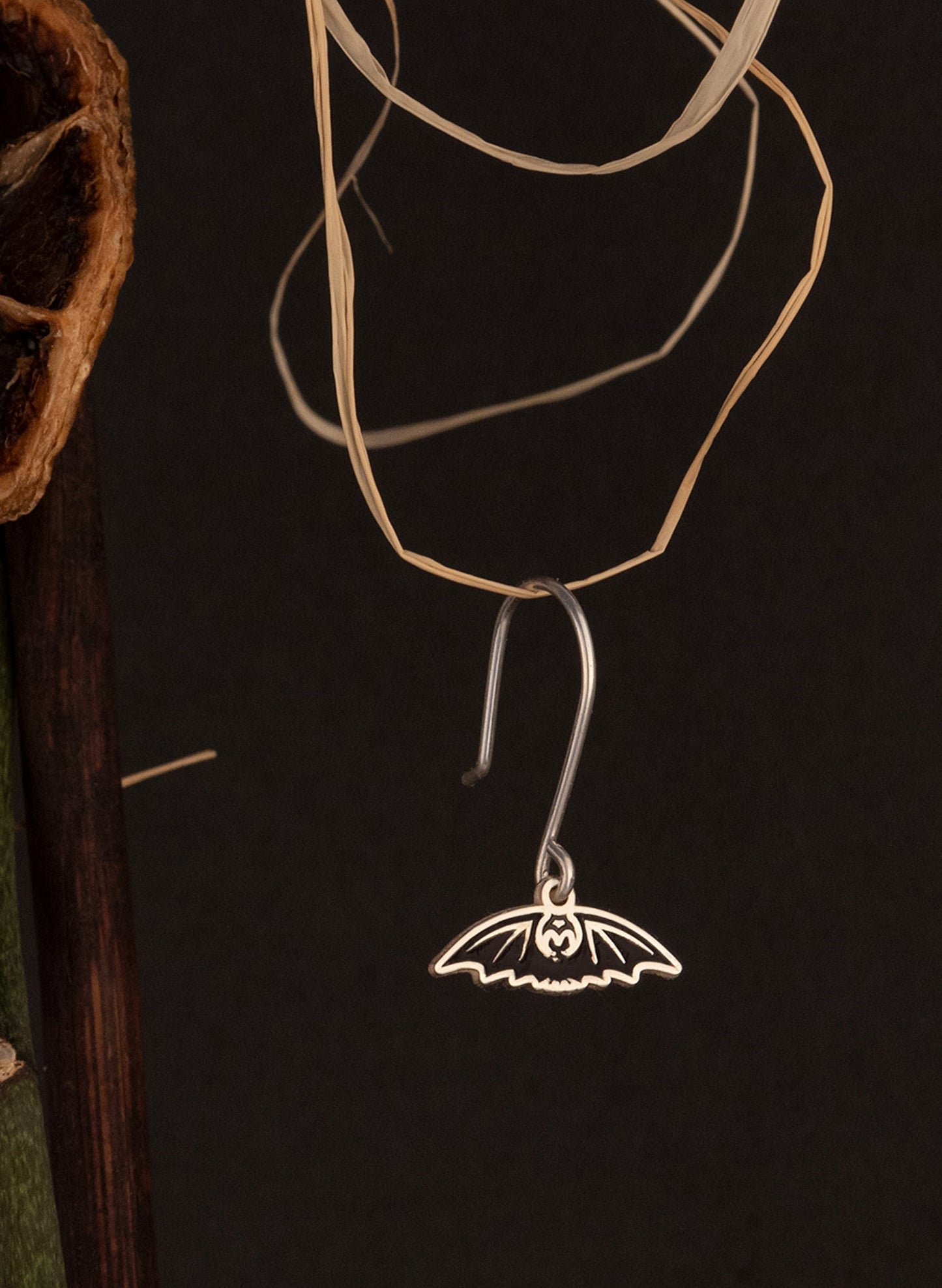 Dangle and Threader Tiny Black Bat Earring - Halloween Gift
