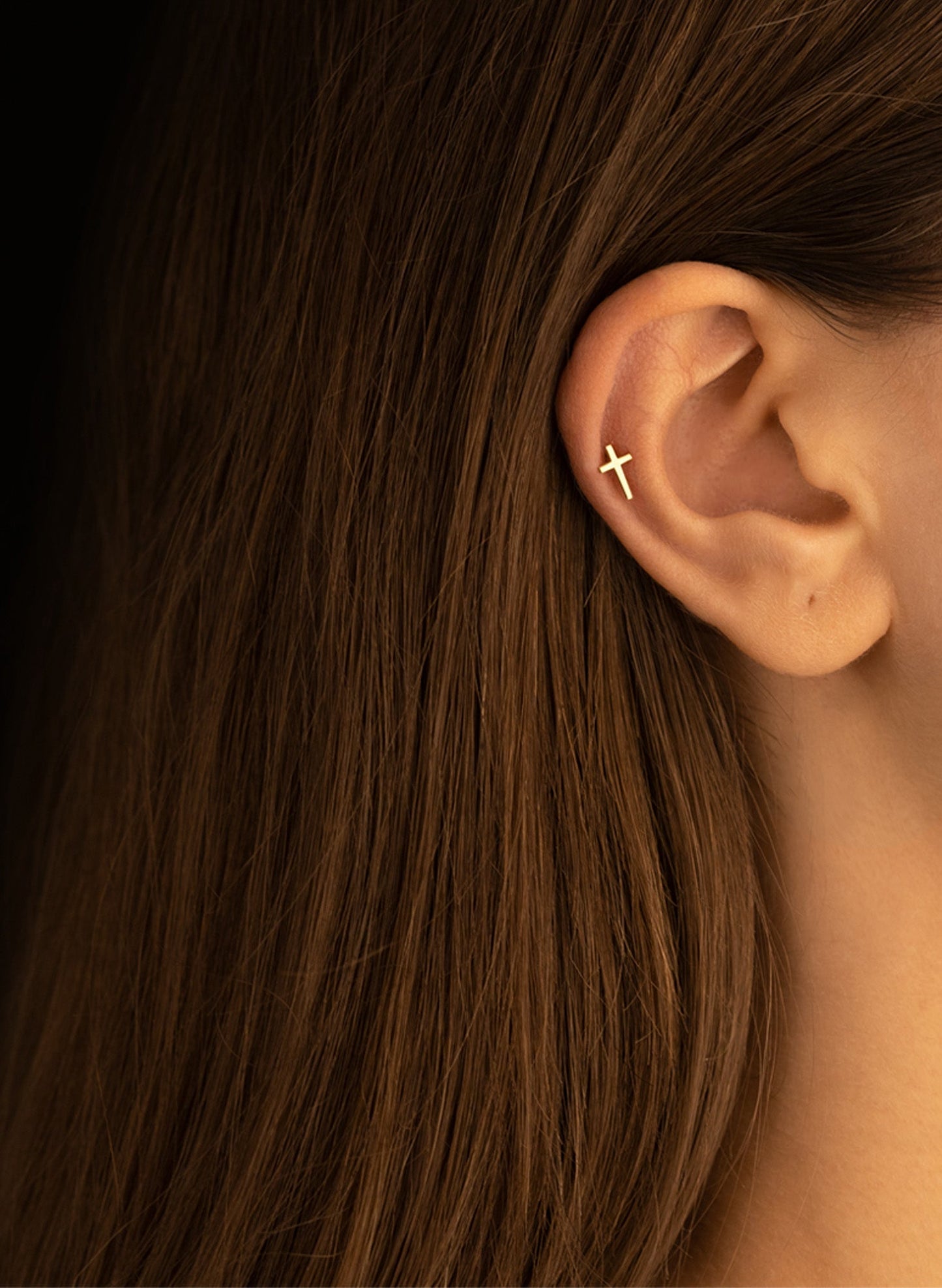 14K Solid Gold Tiny Cross Earrings