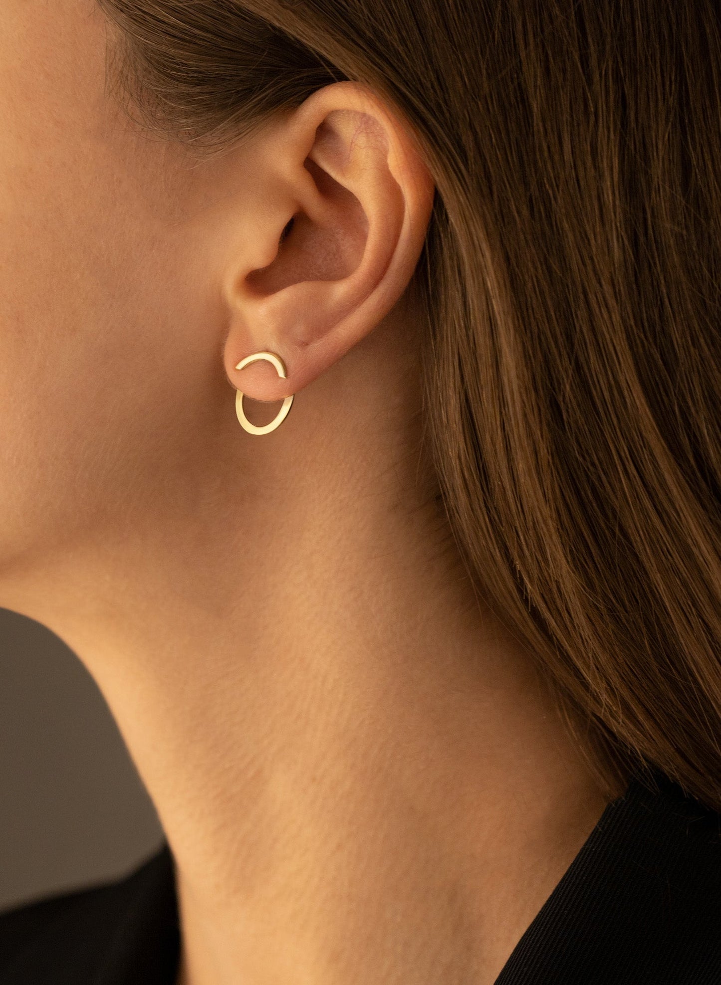 14K Solid Gold Circle Ear Jacket Earrings - Geometric Earrings