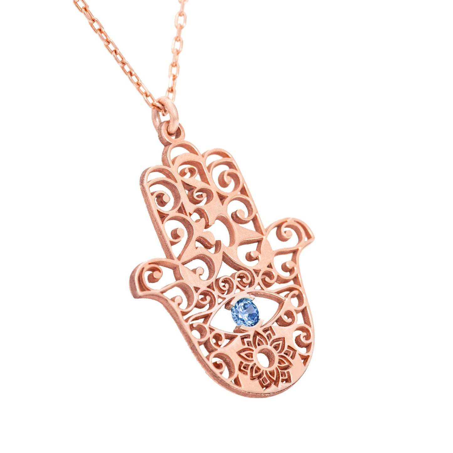 14K Solid Gold Hand of Fatima With Birthstones Necklace
