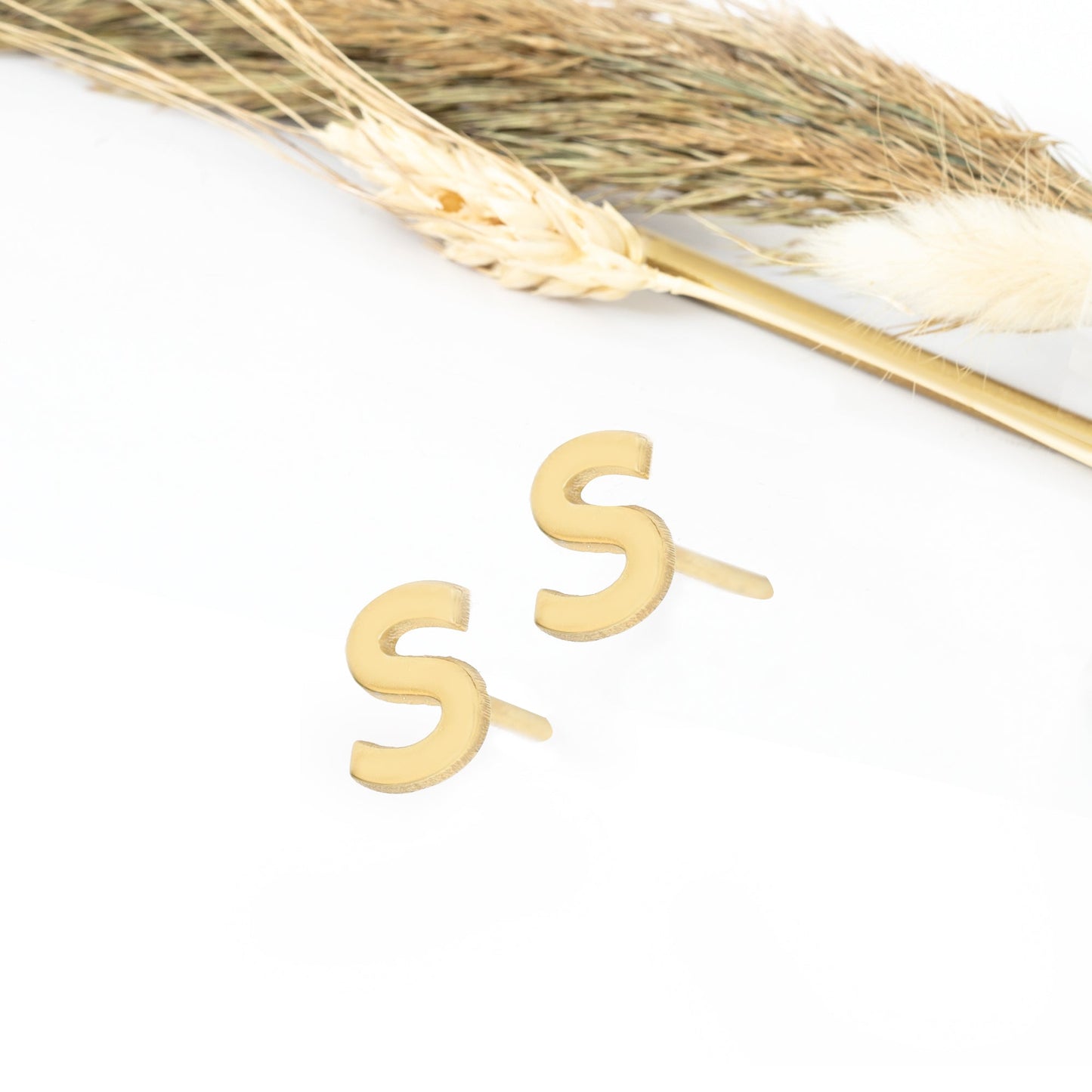 14K Solid Gold Minimalist Tiny Initial Letter Earring