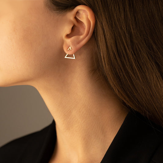14K Solid Gold Ear Jacket Triangle Earrings