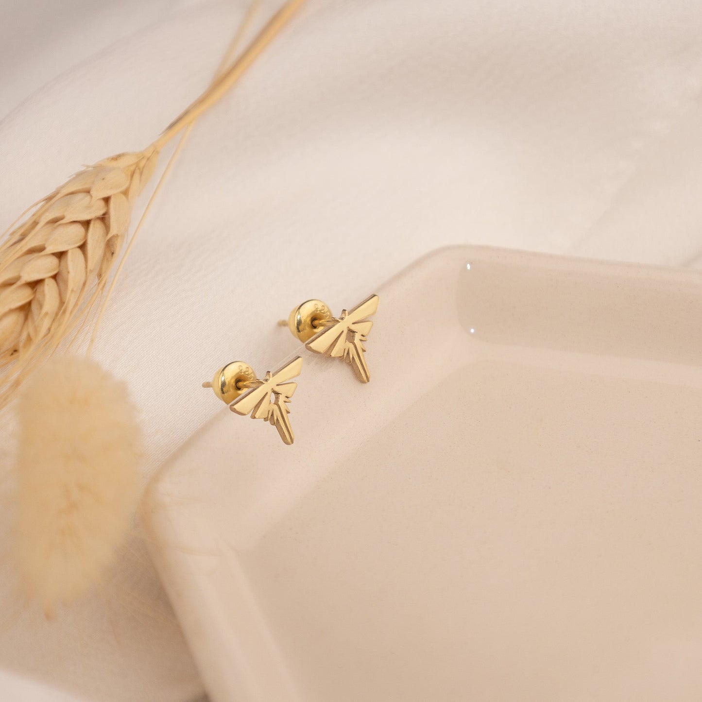 14K Solid Gold Firefly Stud Earrings