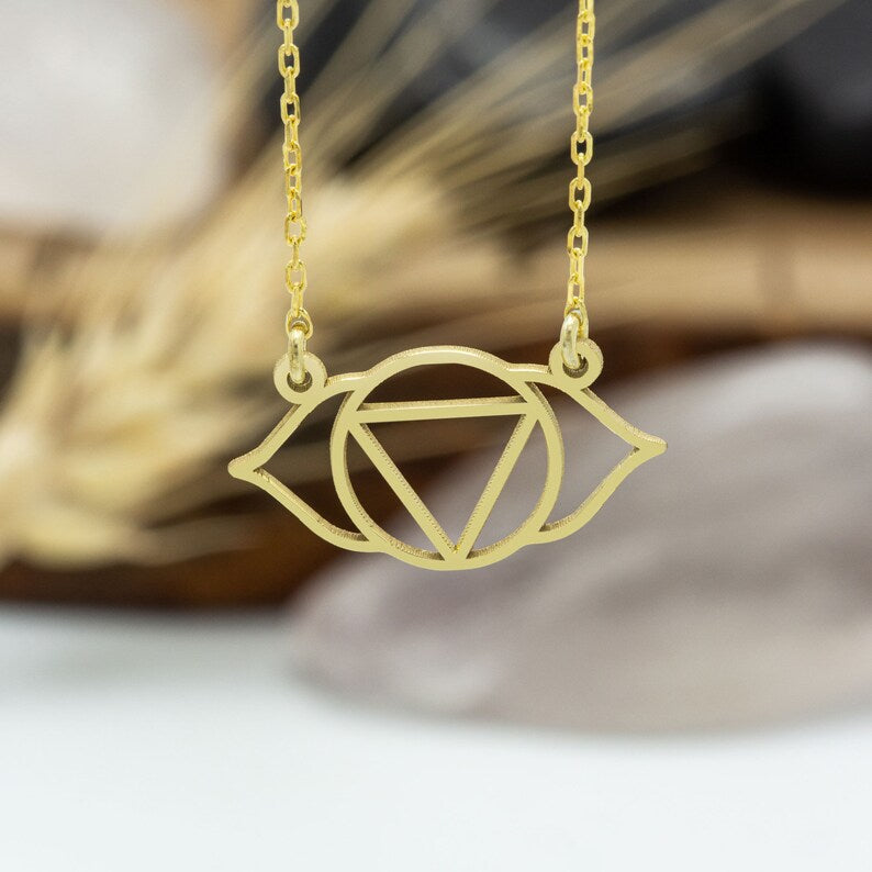 14K Solid Gold Third Eye Chakra Necklace