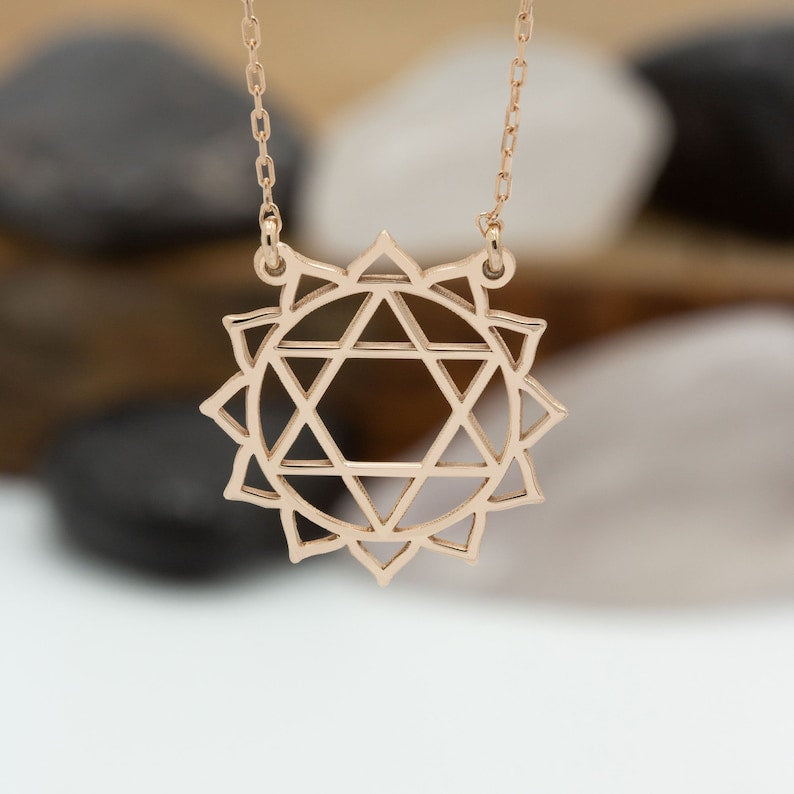14K Solid Gold Heart Chakra Necklace