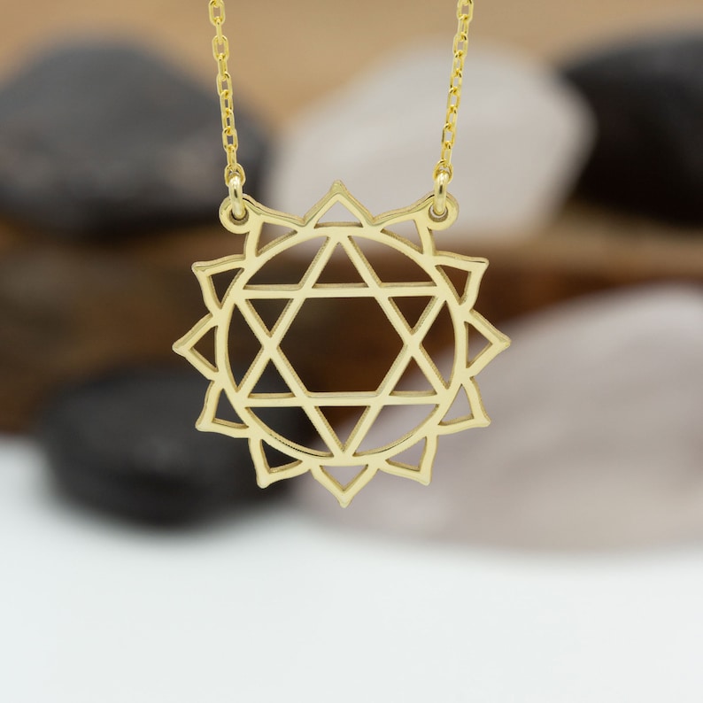14K Solid Gold Heart Chakra Necklace