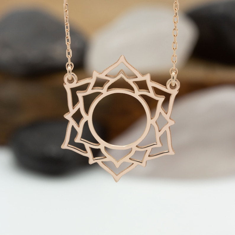 14K Solid Gold Crown Chakra Necklace