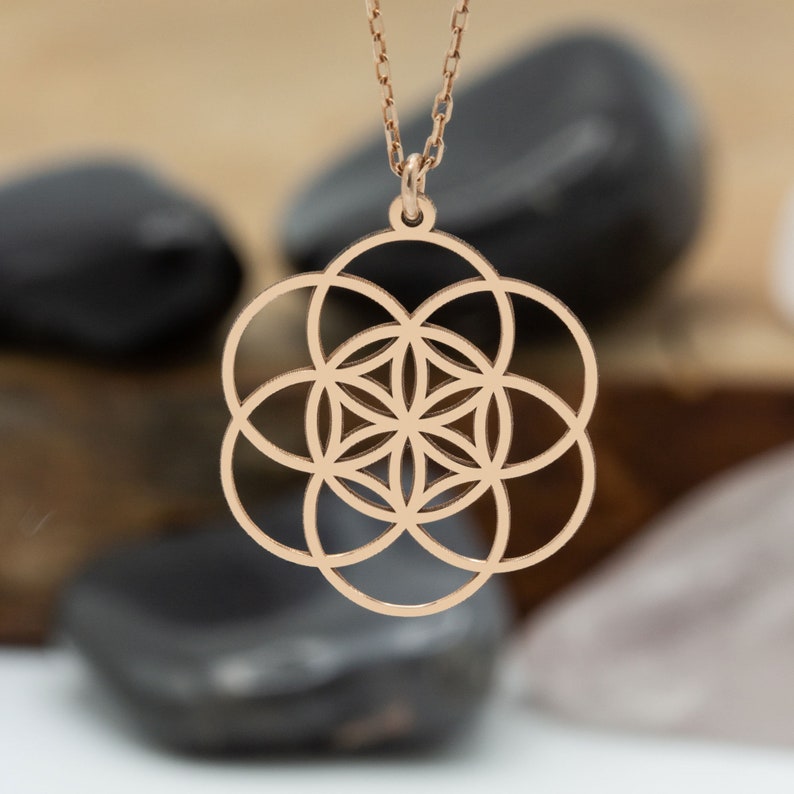14K Solid Gold 6 Leaf Flower of Life Lotus Necklace