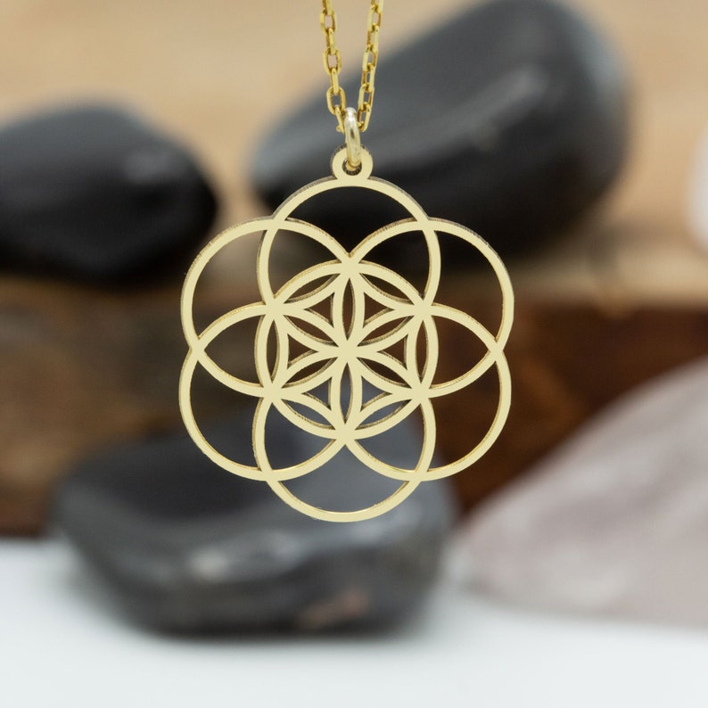 14K Solid Gold 6 Leaf Flower of Life Lotus Necklace