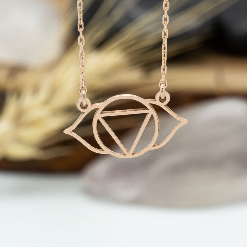 14K Solid Gold Third Eye Chakra Necklace