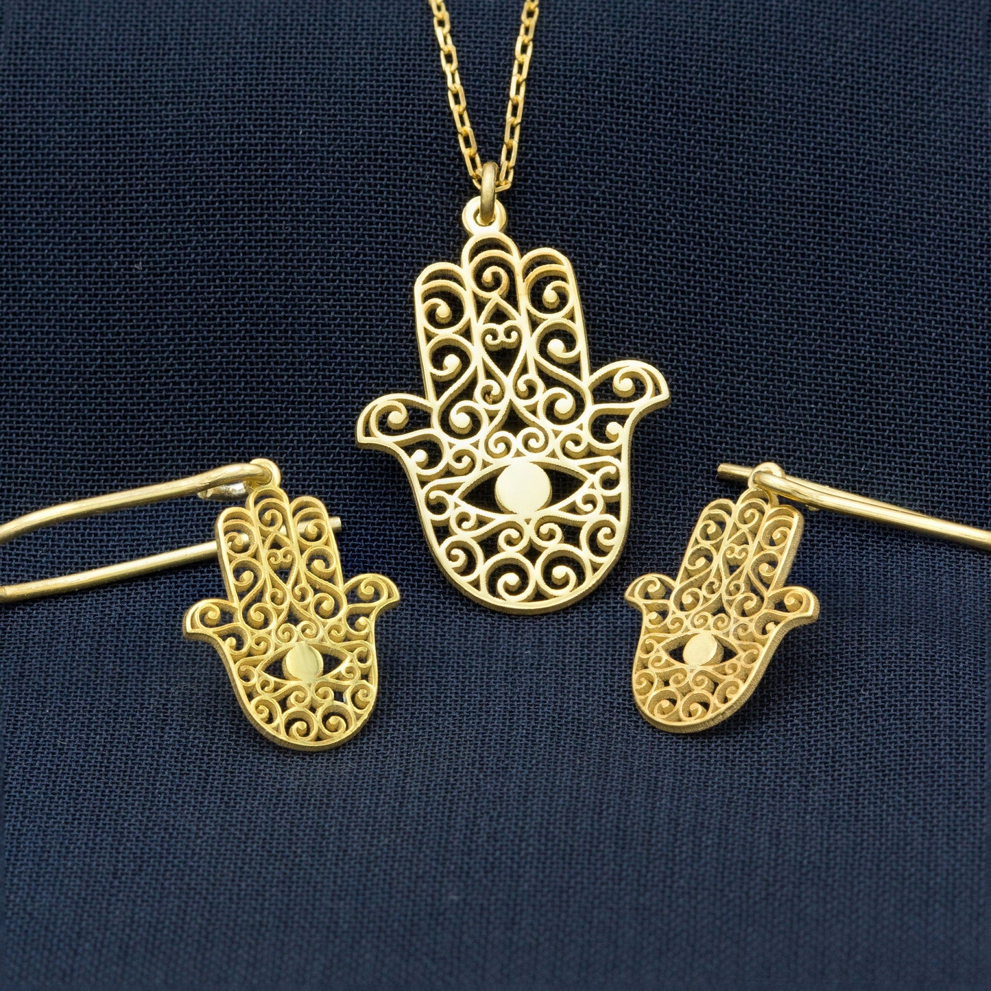 925 Sterling Silver Hand of Hamsa Necklace and Earrings Set