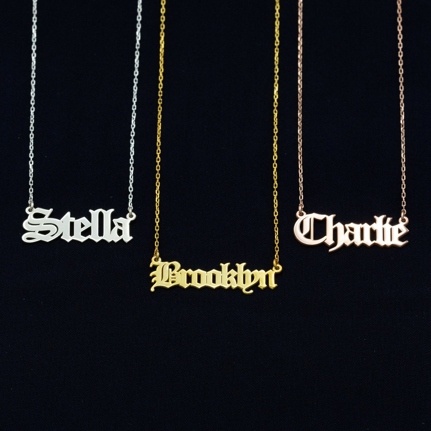 925 Sterling Silver Personalized Old English Font Name Necklace