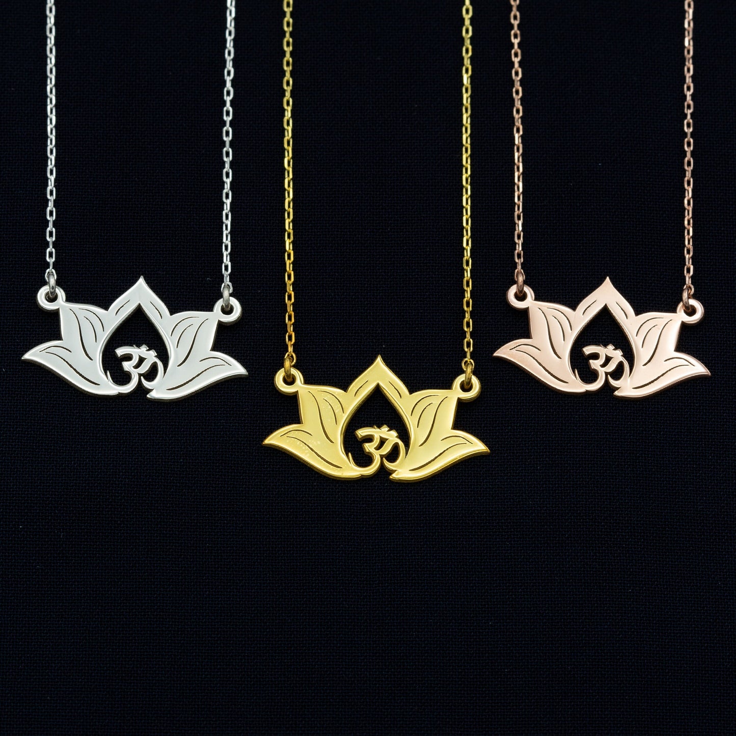 925 Sterling Silver Lotus Flower Necklace with Aum Symbol Necklace