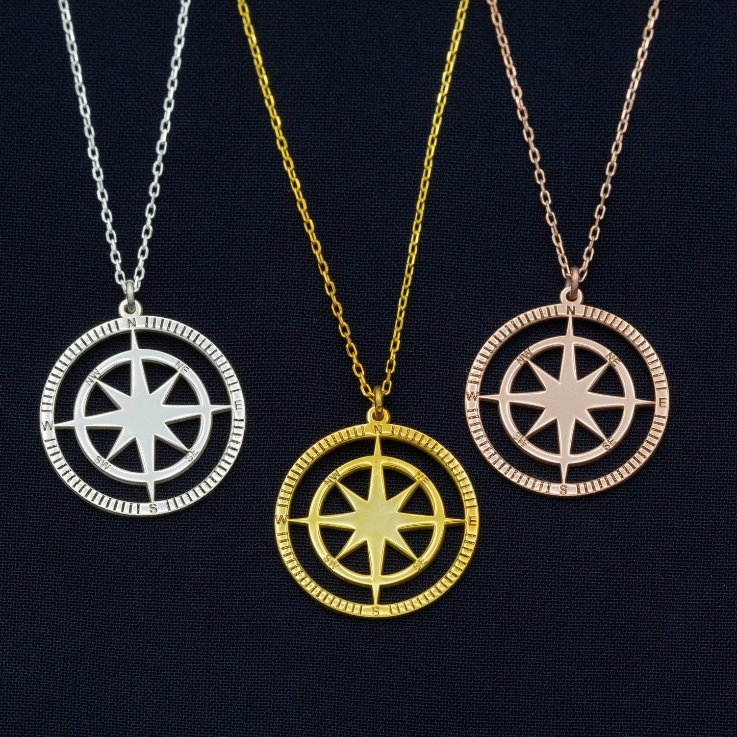 925 Sterling Silver Compass Necklace