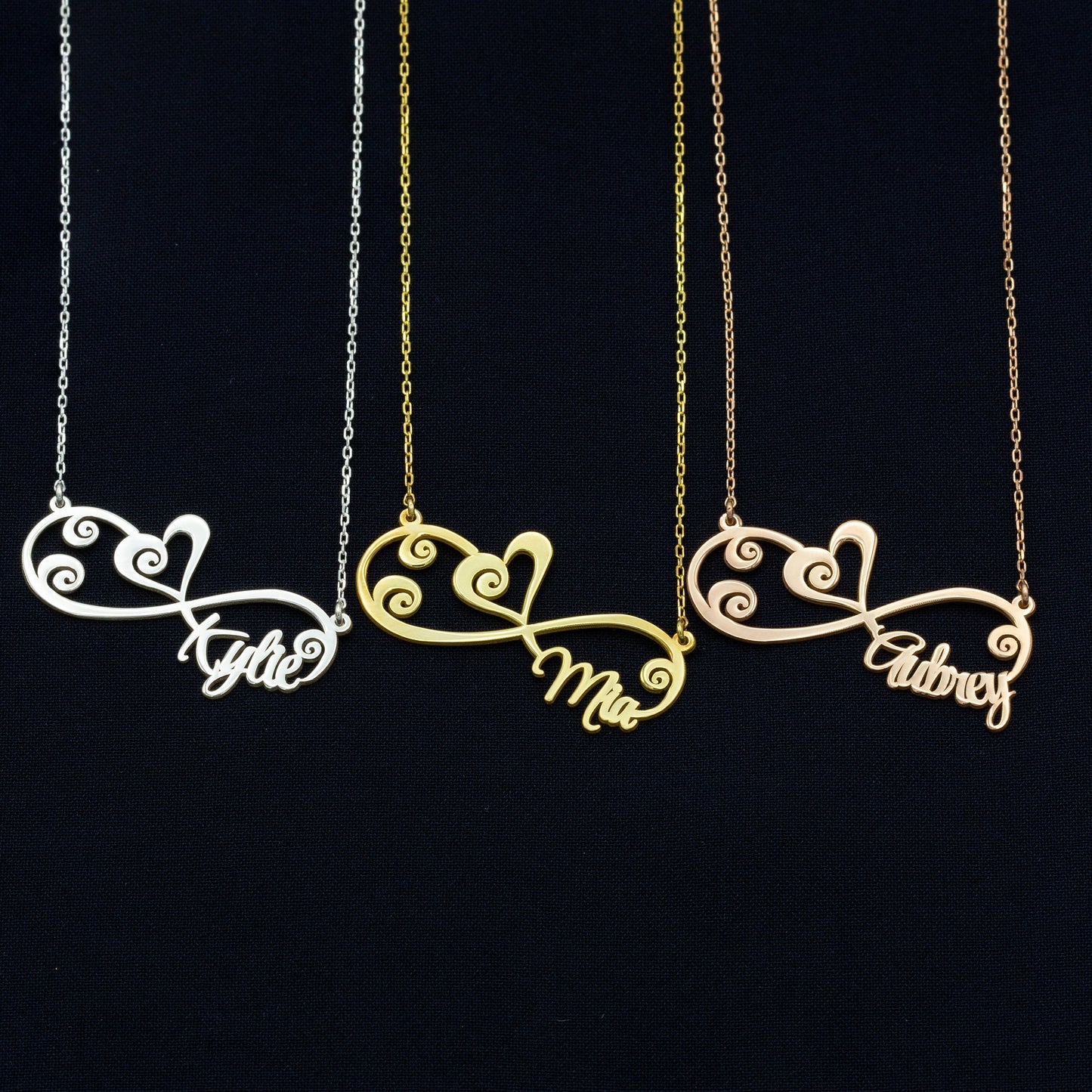 925 Sterling Silver Dainty Heart Infinity Name Necklace