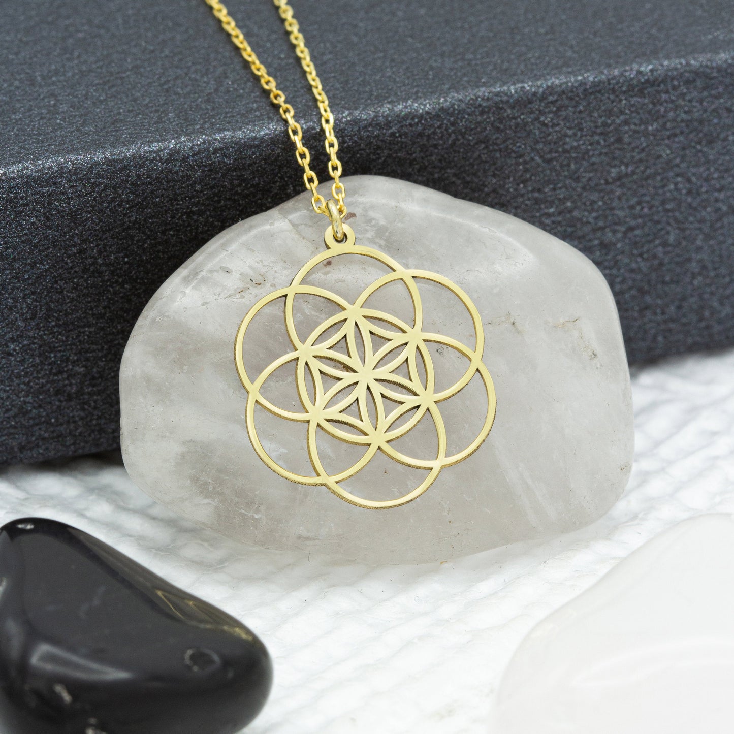 14K Solid Gold 6 Leaf Flower of Life Lotus Necklace