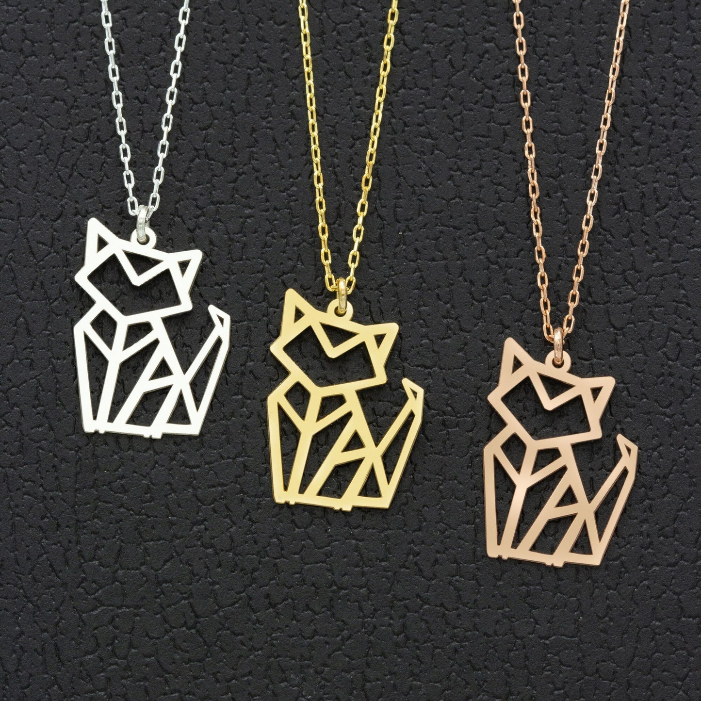 925 Sterling Silver Origami Cat Necklace
