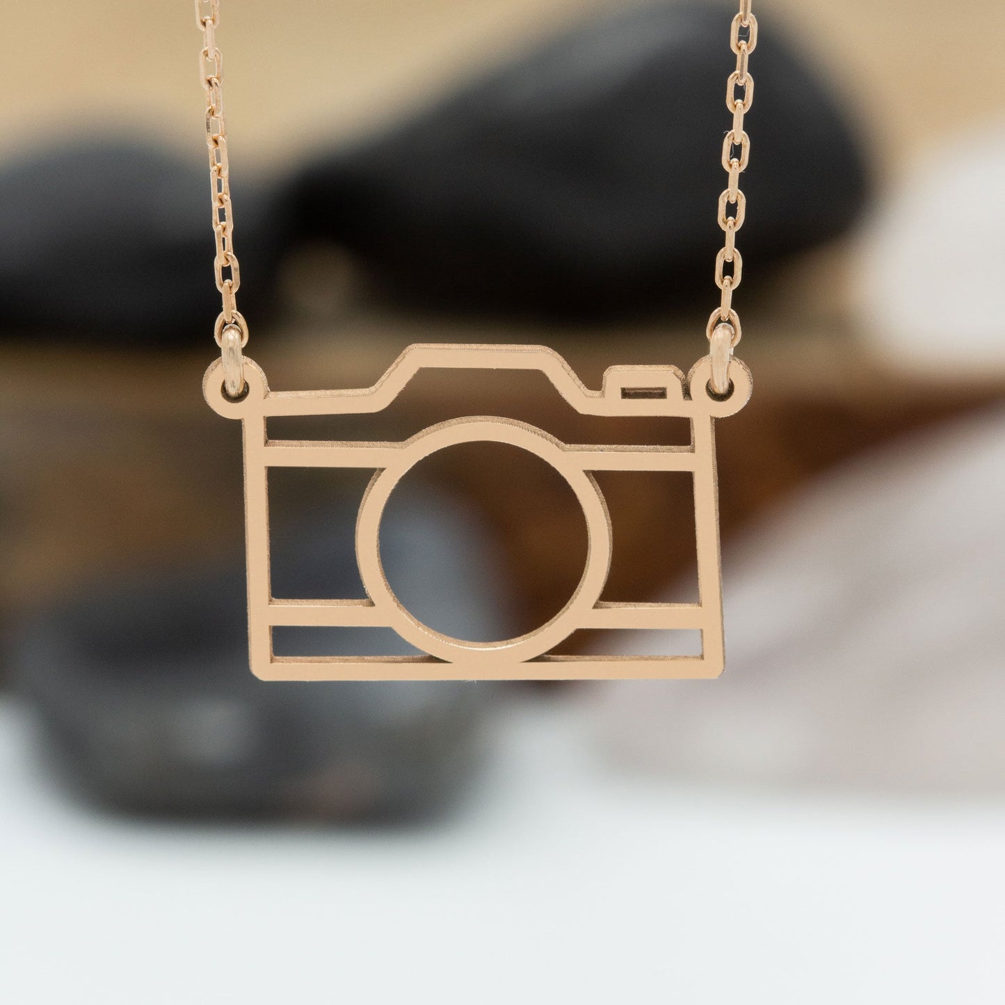14K Solid Gold Origami Camera Necklace
