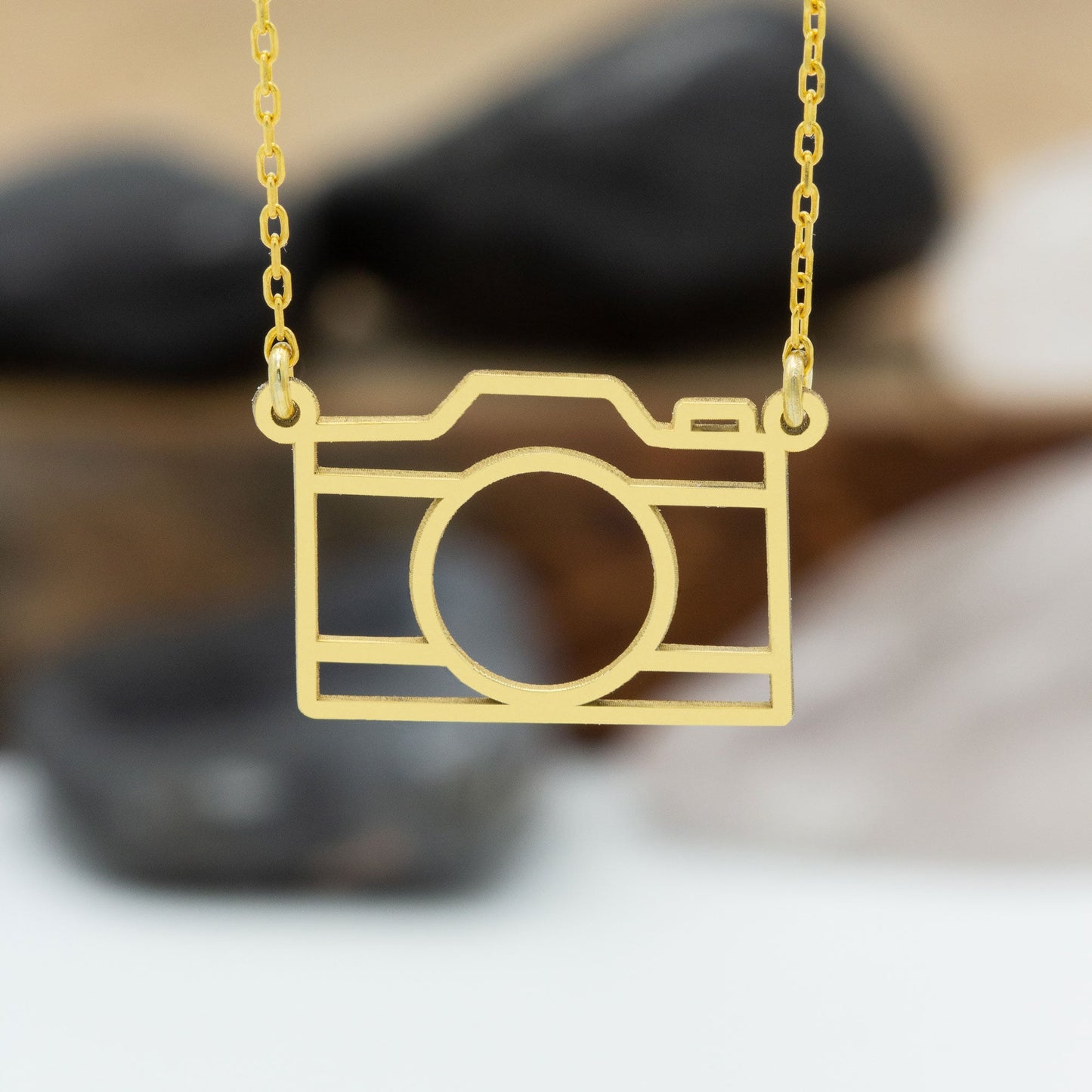 14K Solid Gold Origami Camera Necklace