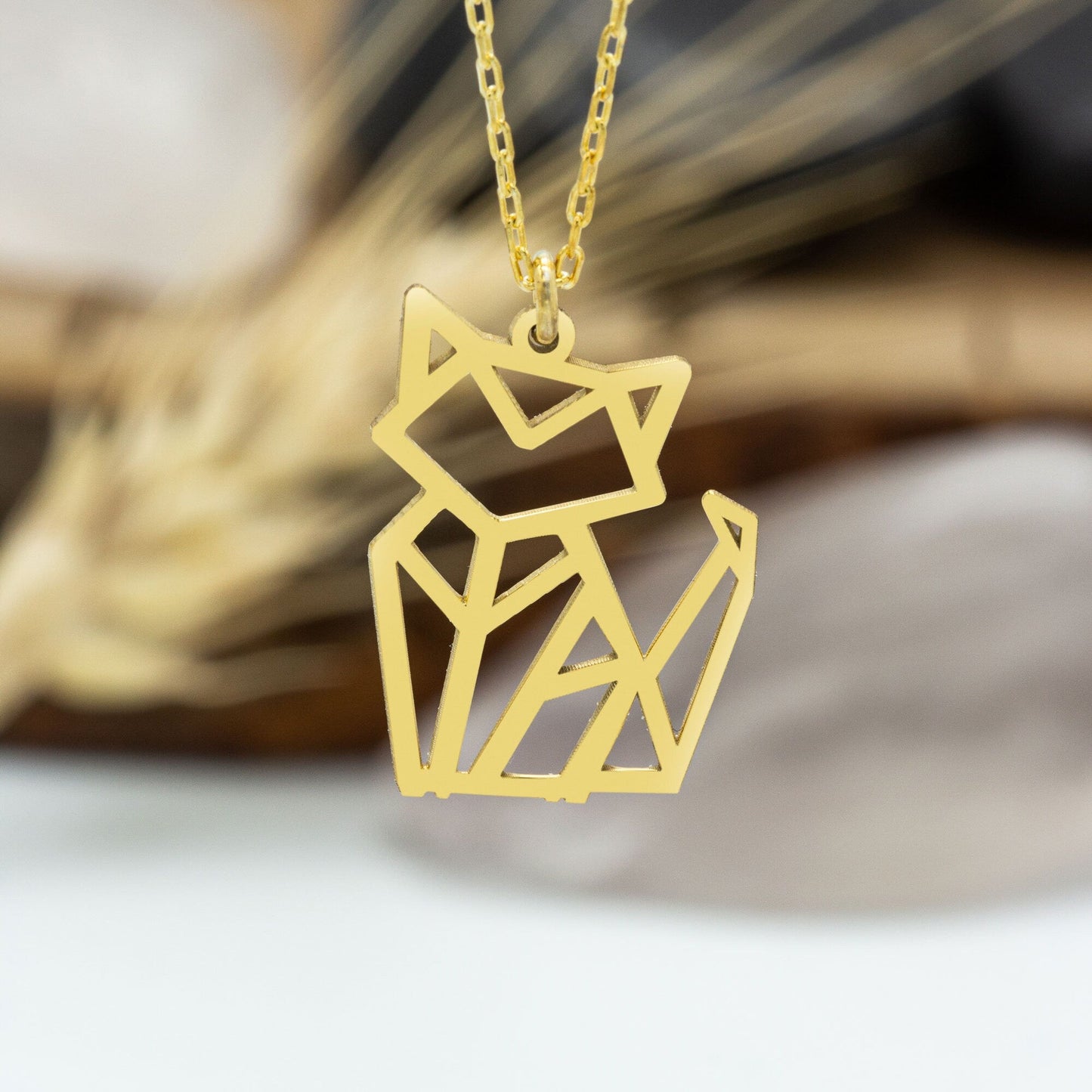 925 Sterling Silver Origami Cat Necklace