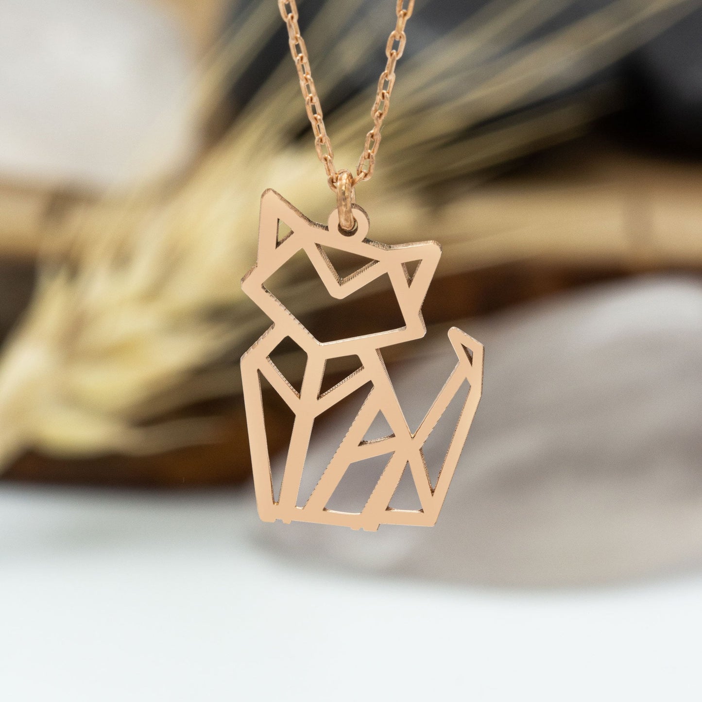 925 Sterling Silver Origami Cat Necklace