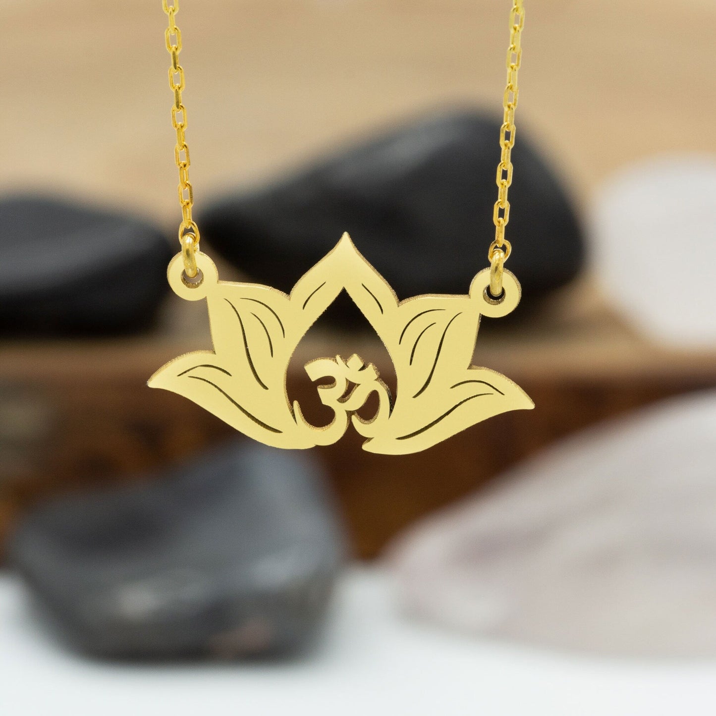 925 Sterling Silver Lotus Flower Necklace with Aum Symbol Necklace