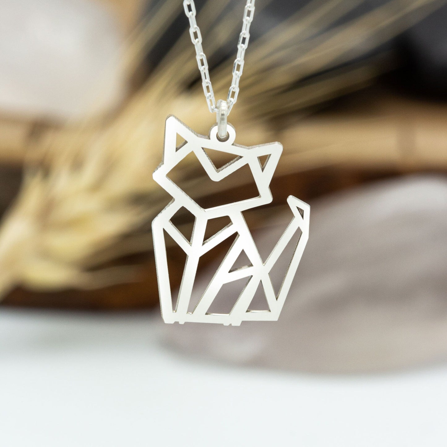 925 Sterling Silver Origami Cat Necklace