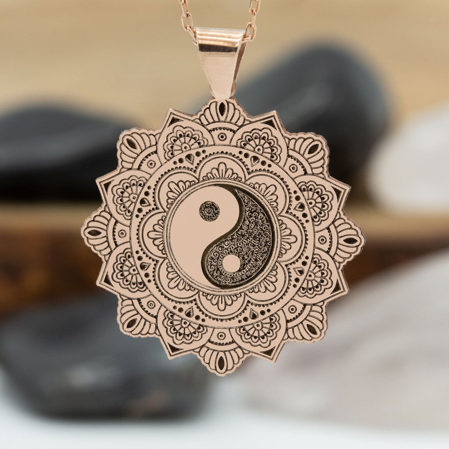 925 Sterling Silver Life Of Flower Mandala with Yin Yang Necklace - Taoism Jewelry
