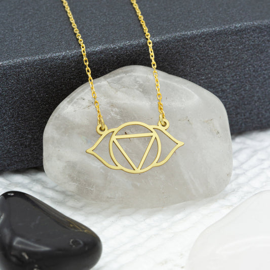 14K Solid Gold Third Eye Chakra Necklace