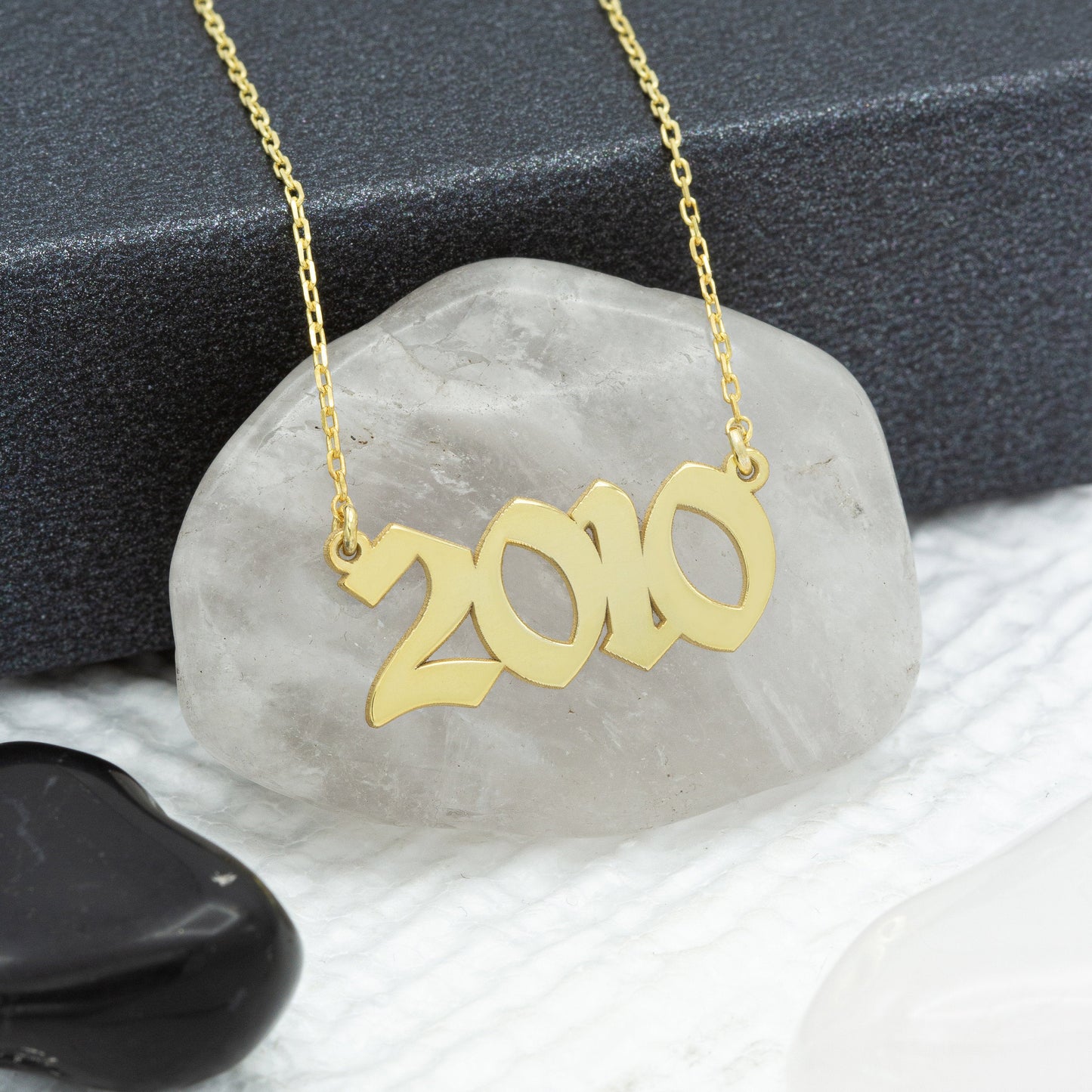 14K Solid Gold Old English Number Necklace