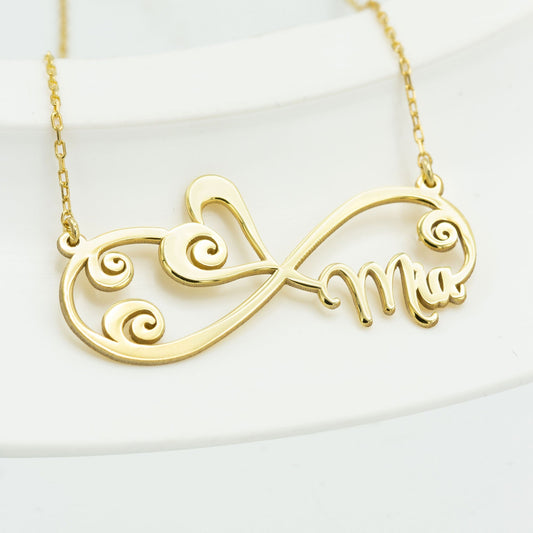 925 Sterling Silver Dainty Heart Infinity Name Necklace