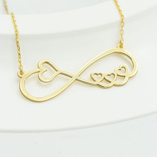 925 Sterling Silver Infinity Necklace with Hearts