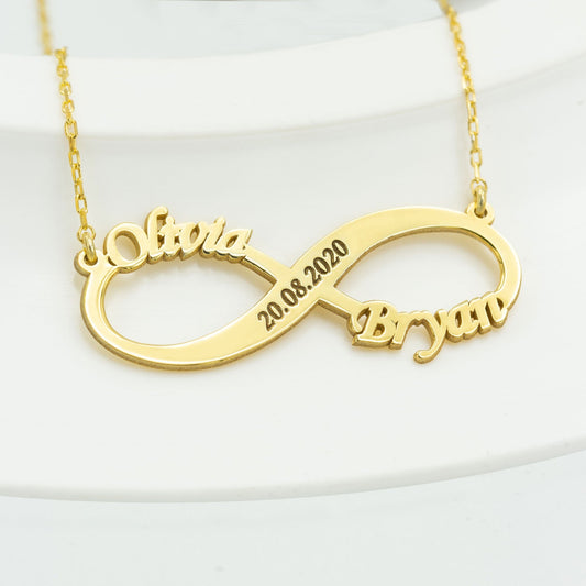 925 Sterling Silver Infinity Two Name Necklace