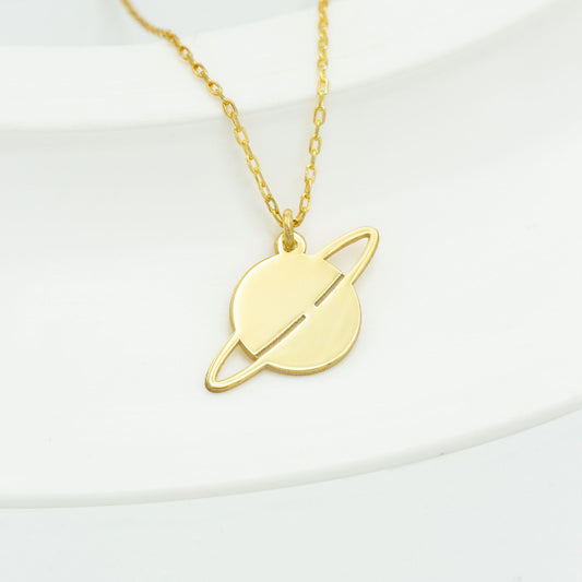 925 Sterling Silver Dainty Saturn Necklace
