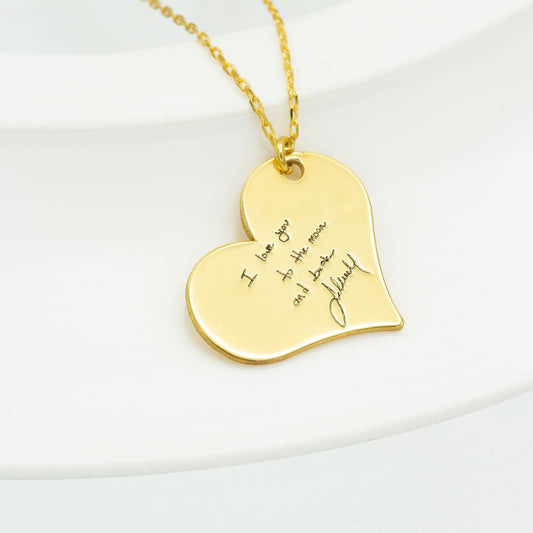 925 Sterling Silver Heart Necklace with Your Own Handwriting