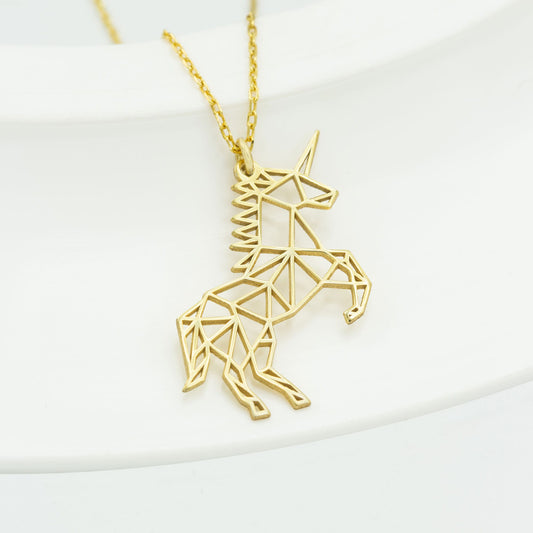 925 Sterling Silver Origami Unicorn Necklace