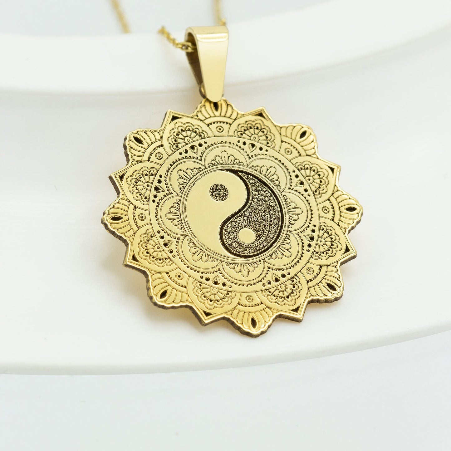 925 Sterling Silver Life Of Flower Mandala with Yin Yang Necklace - Taoism Jewelry