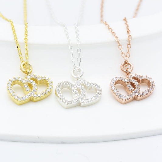 925 Sterling Silver Double Heart Necklace