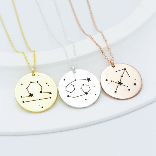 925 Sterling Silver Star Signet Dainty Disc Necklace