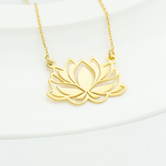 925 Sterling Silver Gold Lotus Flower Necklace