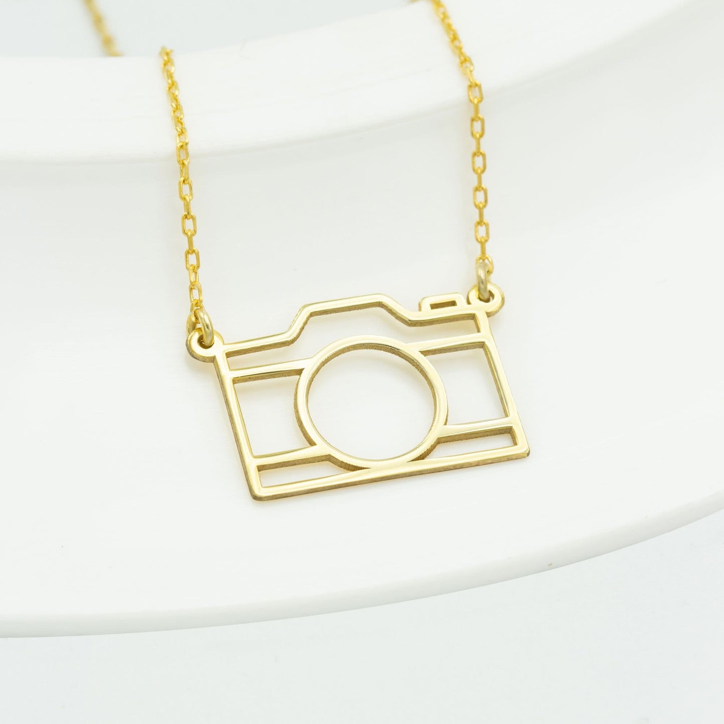 14K Solid Gold Origami Camera Necklace