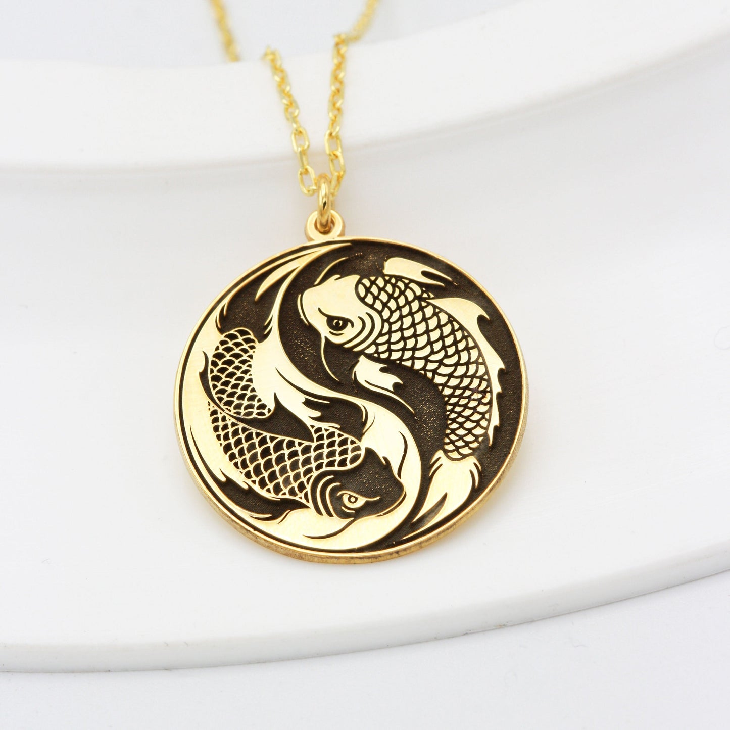 14K Solid Gold Koi Fish Necklace