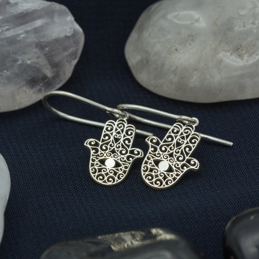 925 Sterling Silver Hand of Hamsa Earrings