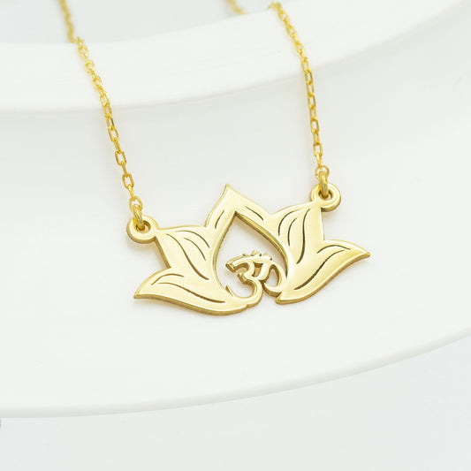 925 Sterling Silver Lotus Flower Necklace with Aum Symbol Necklace