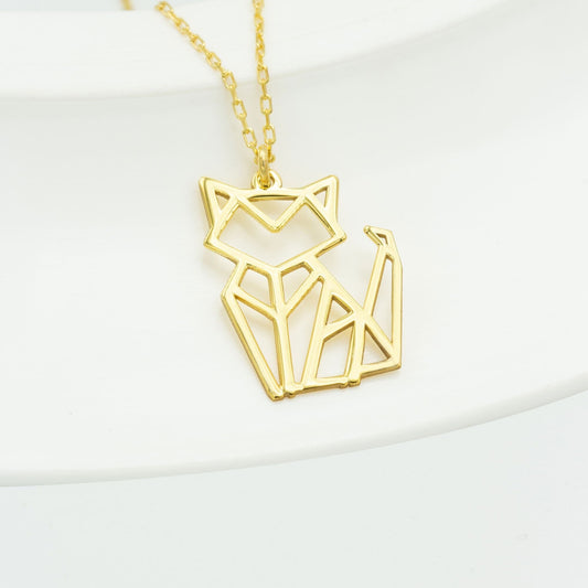 925 Sterling Silver Origami Cat Necklace