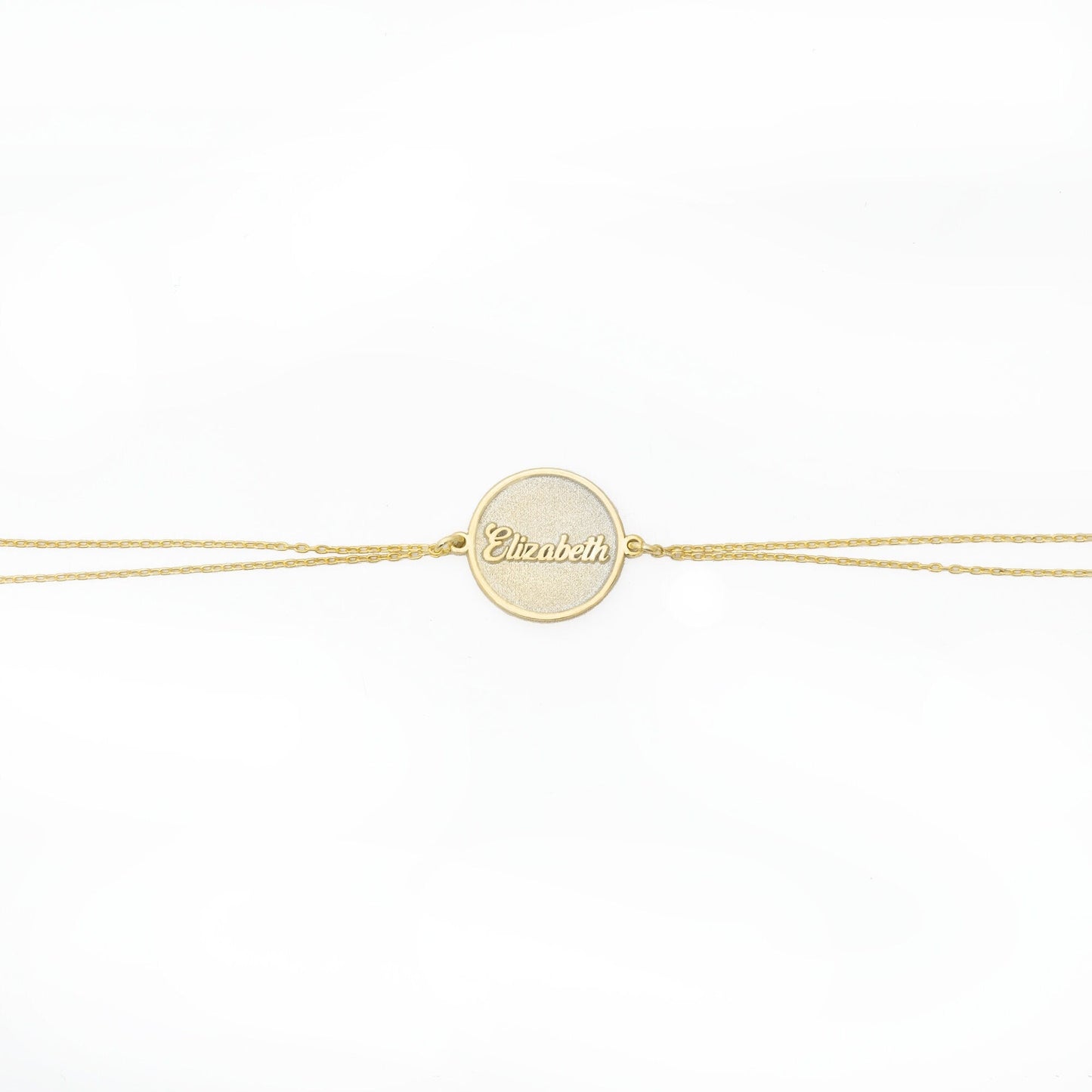 925 Sterling Silver Circle Name Tag Duo Chain Bracelet