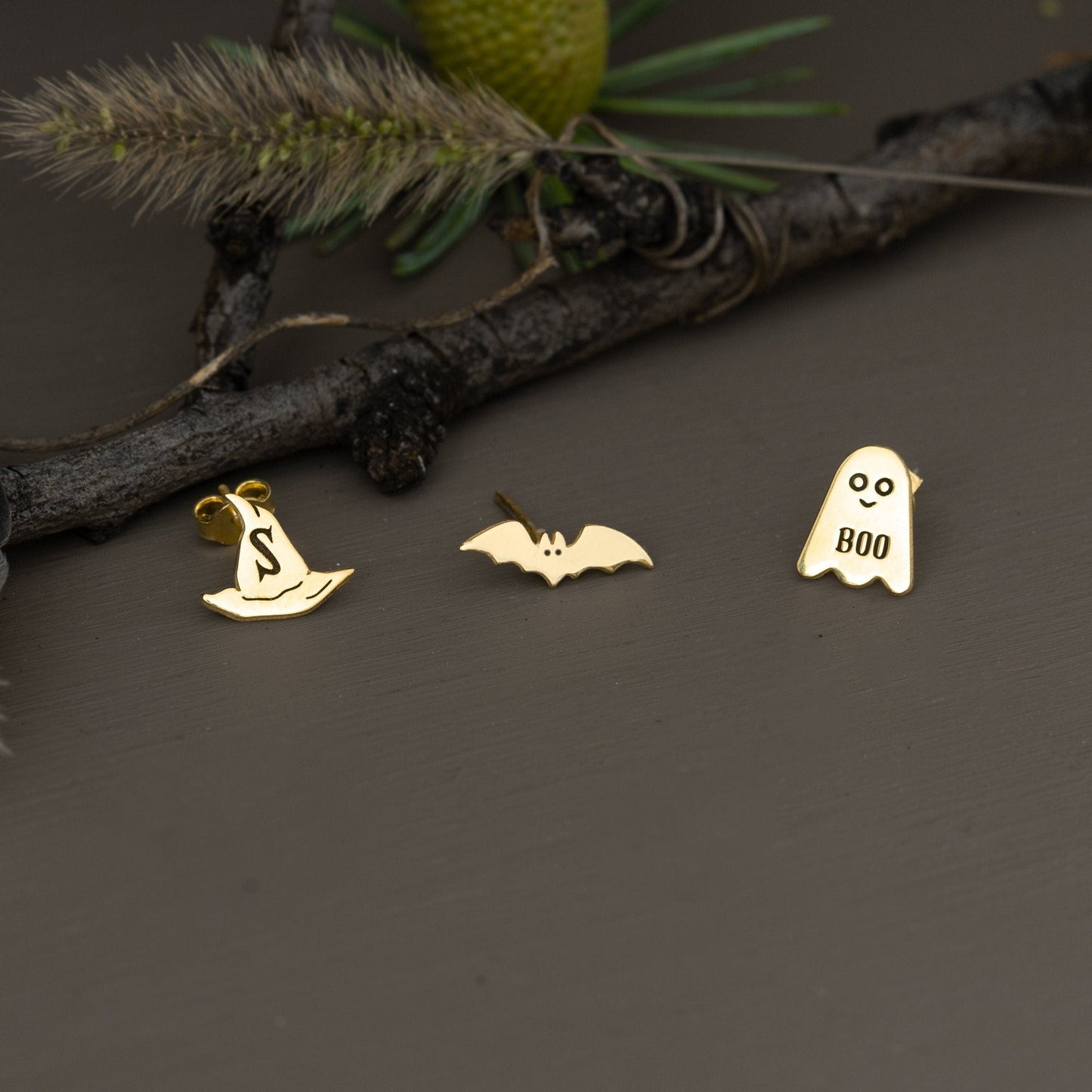 Ghost Tiny Earring, Valentine's Day Gift, Boo Studs Earring, Minimal Ghost Earring, Wizard hat earring, Bat Studs Earring