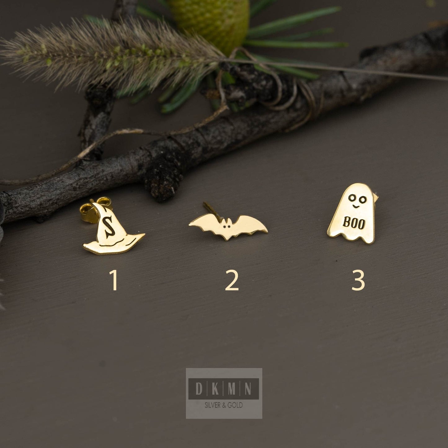 Ghost Tiny Earring, Valentine's Day Gift, Boo Studs Earring, Minimal Ghost Earring, Wizard hat earring, Bat Studs Earring