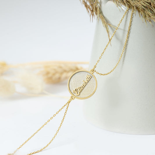 925 Sterling Silver Circle Name Tag Duo Chain Bracelet